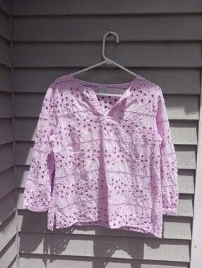 Chico's Pink Cotton Eyelet Top, Chicos Size 2 (Medium)